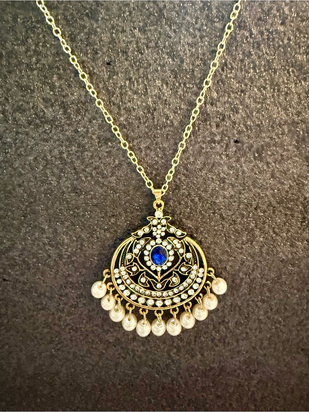 Amrita Singh Mughal Kundan Pendant Necklace Faux Polki Crystal Pearl Gold Tone